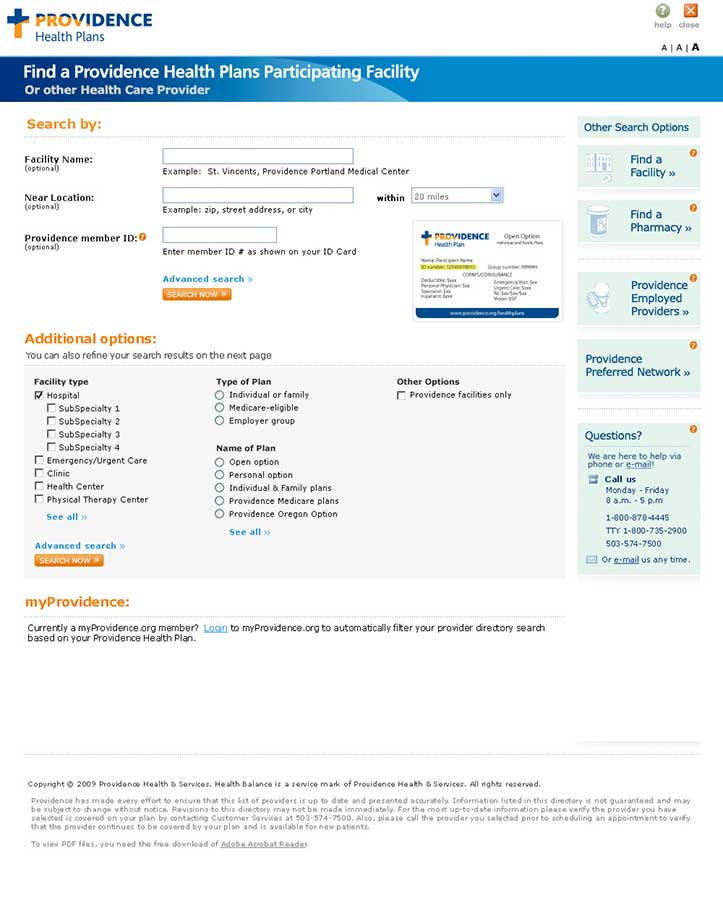 Provider landing page
