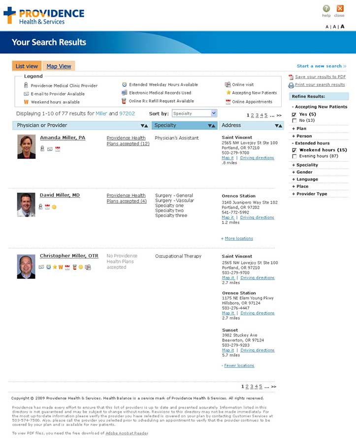 Provider results